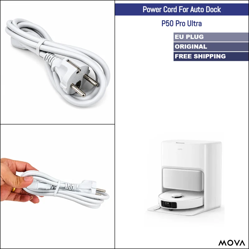 MOVA P50 Pro Ultra | Original Spare Parts & Accessories For Auto Dock: Power Cord Cable, EU Plug