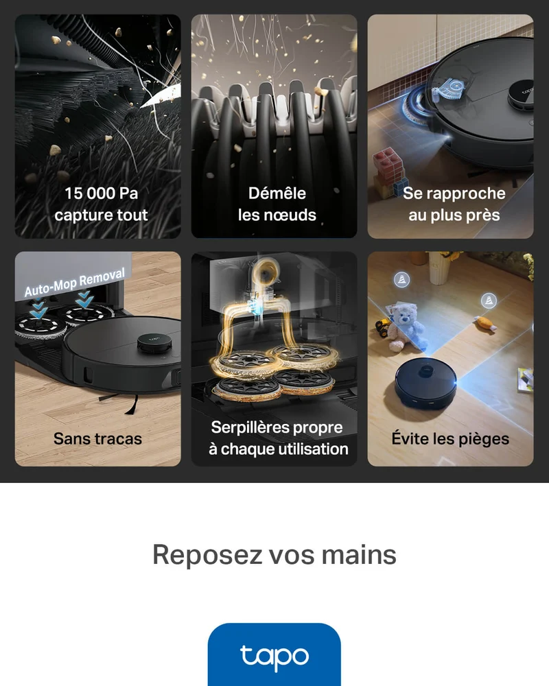 Aspirateur Robot Laveur de 15000Pa avec Station de Vidange - Tapo RV50 Pro Omni