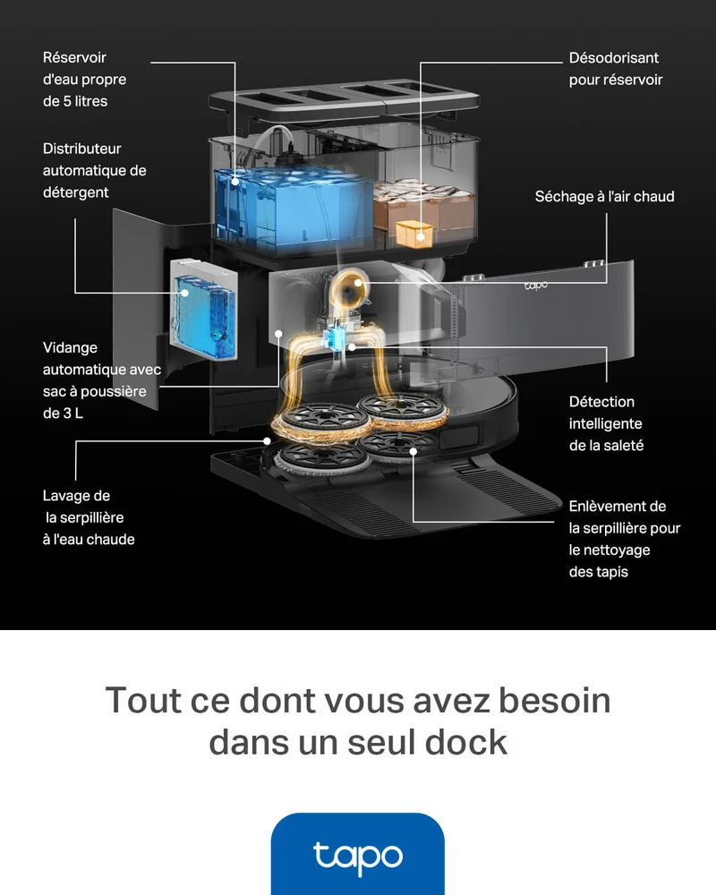 Aspirateur Robot Laveur de 15000Pa avec Station de Vidange - Tapo RV50 Pro Omni