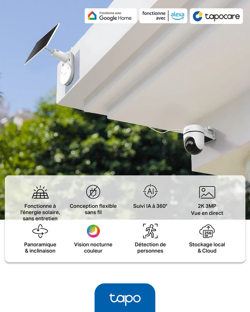 Caméra de Surveillance Solaire 2K 3MP avec détection intelligente - Tapo C610 KIT