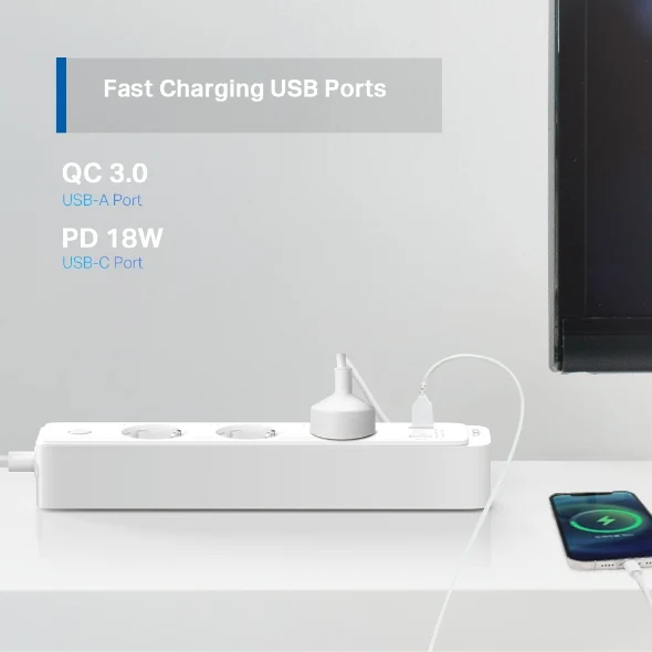Multiprise Connectée 3 Ports avec 2 USB-A et 1 USB-C - Tapo P300