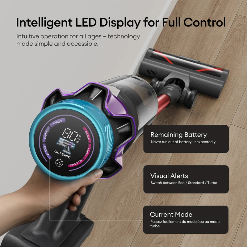 Ultenic U18 Pro Cordless Stick Vacuum Cleaner – 55KPa Suction, 80-Min Runtime, Anti-Tangle Brush