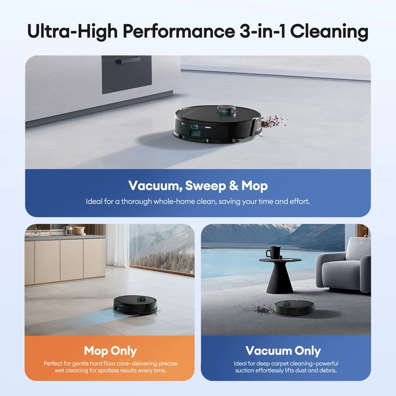 Ultenic T20 Pro Robot Vacuum Cleaner & Mop | 8000Pa Suction, AI LiDAR Navigation & Self-Empty Station