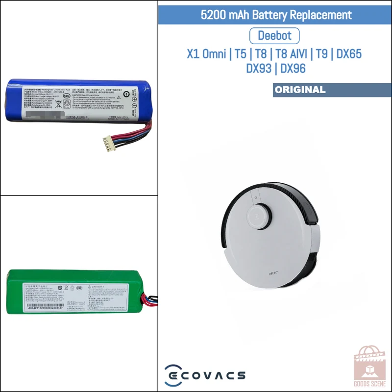 Ecovacs Deebot X1 Omni, T5, T8, T8 AIVI, T9, DX65, DX93, DX96 | Original Spare & Repair Parts: OEM Battery Pack, 5200mAh