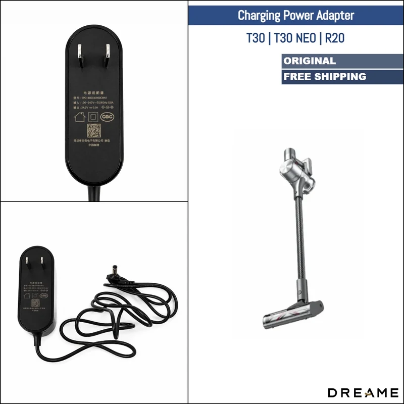 Dreame T30, T30 NEO, R20 | Original Spare & Repair Parts: Charging Power Adapter, US Plug