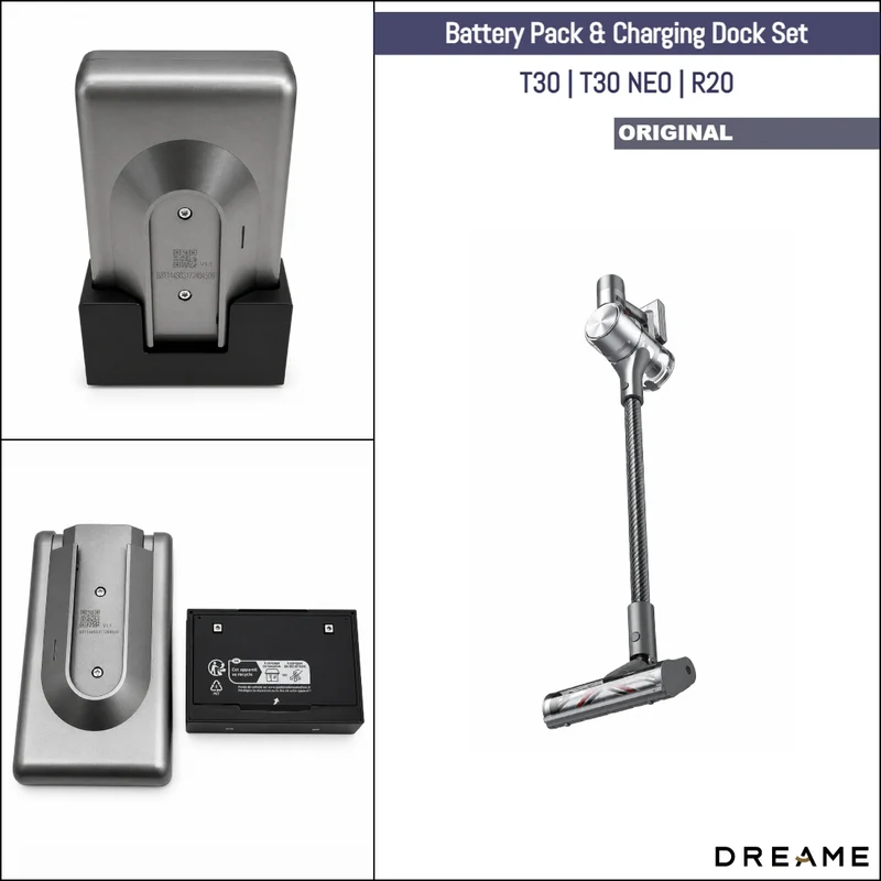 Dreame T30, T30 NEO, R20 | Original Spare & Repair Parts: Removable Battery & Charging Dock Set