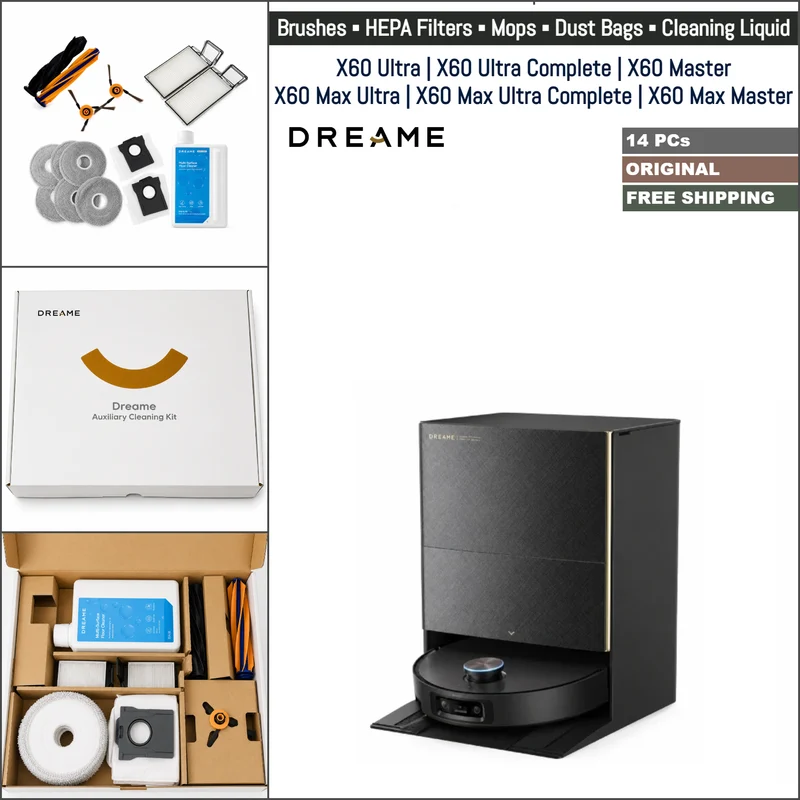 Dreame X60 Ultra, X60 Ultra Complete, X60 Master, X60 Max Ultra, X60 Max Ultra Complete, X60 Max Master | Original Consumable Parts & Accessories: Brushes, Mops, HEPA Filters, Dust Bags, Cleaning Liquid (Kit)