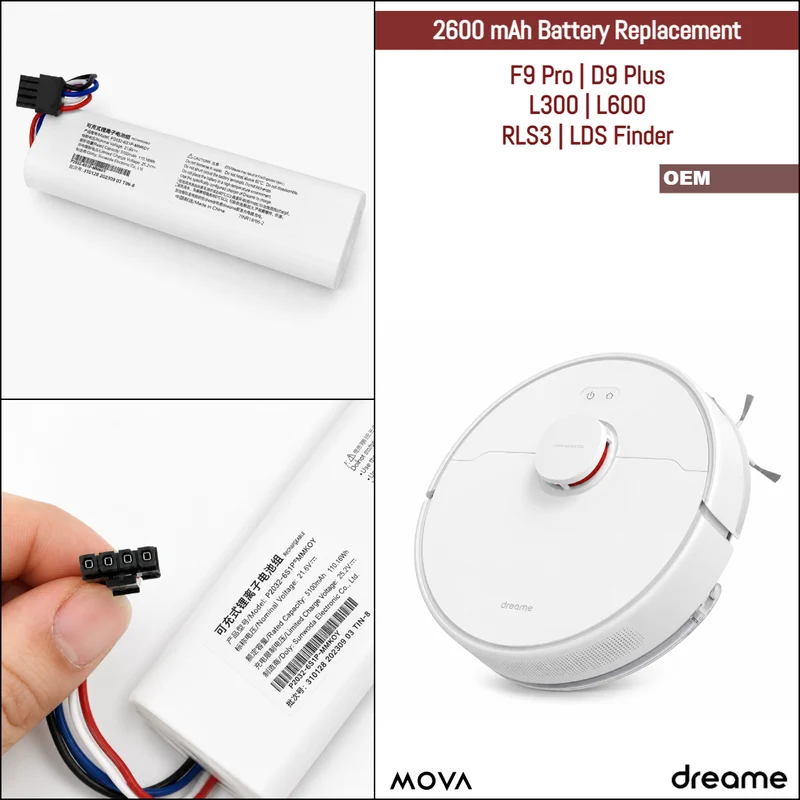 Dreame F9 Pro, D9 Plus, MOVA L300, L600, Trouver Finder RLS3, LDS Finder | Original Spare & Repair Parts: OEM Battery Pack, 2600mAh