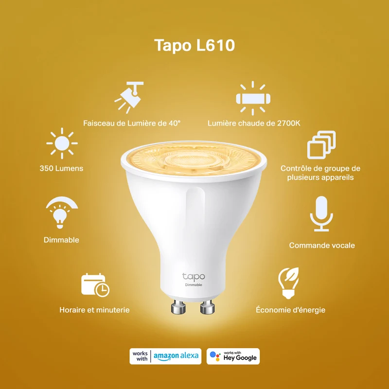 Ampoule LED Connectée GU10 Blanc Chaud 350 Lumens - Tapo L610