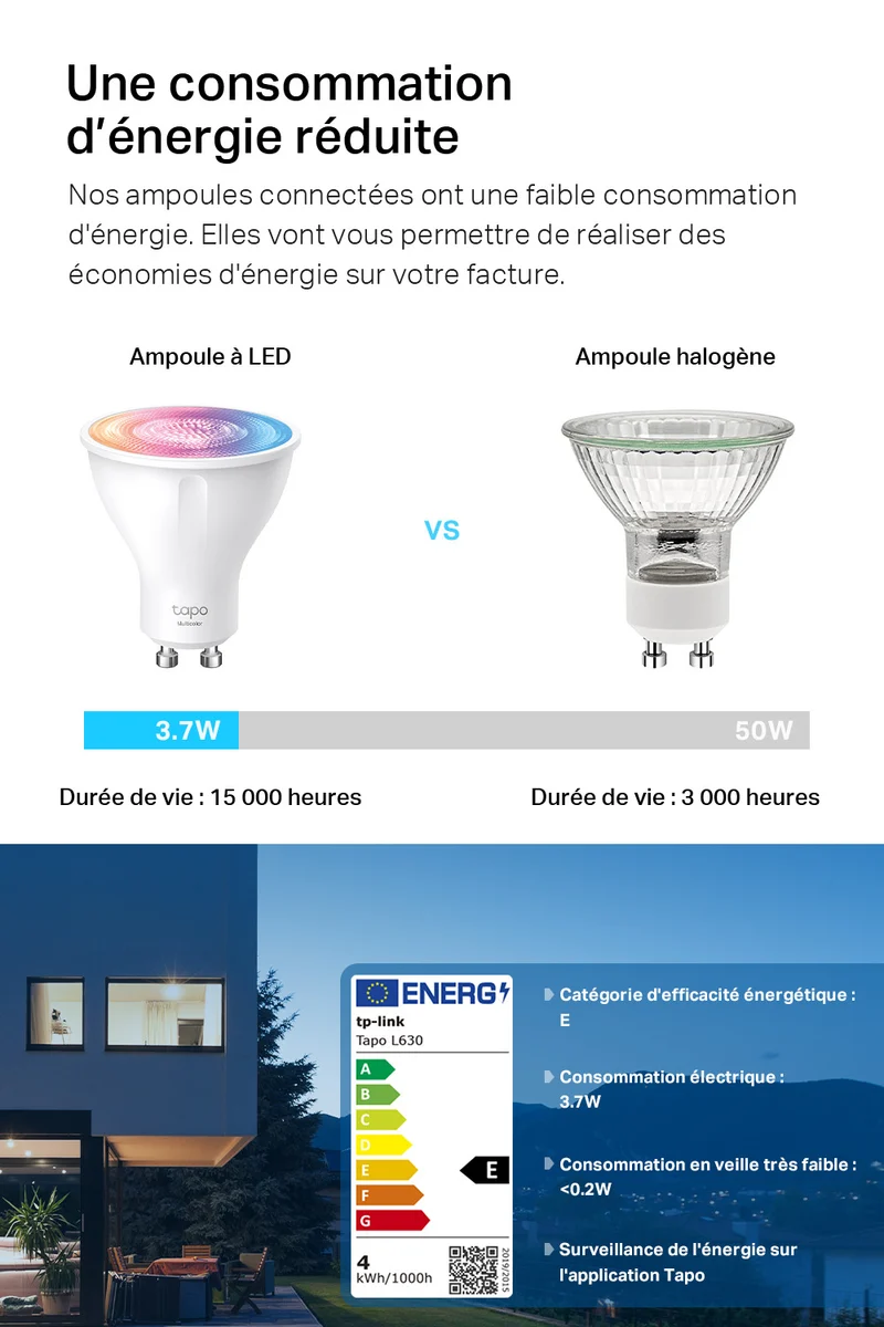 Ampoule Spot Connectée GU10 Multicolore 350 Lumens - Tapo L630