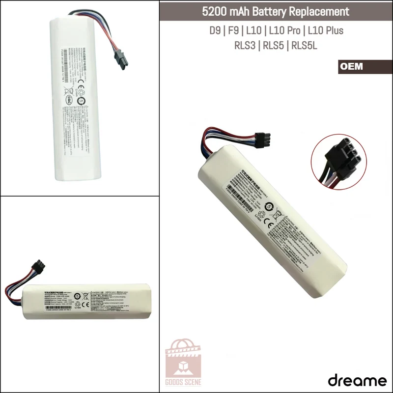 Dreame D9, F9, L10, L10 Pro, L10 Plus, Trouver Finder RLS3, RLS5, RLS5L | Original Spare & Repair Parts: OEM Battery Pack, 5200mAh