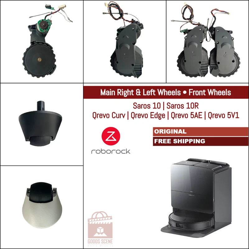 Roborock Saros 10, Saros 10R, Qrevo Curv, Qrevo Edge, Qrevo 5AE, Qrevo 5V1 | Original Spare & Repair Parts: Main Left & Right Wheels, Front Wheel
