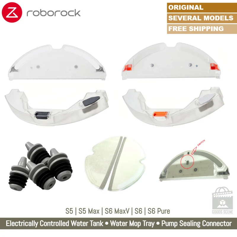 Roborock S5, S5 Max, S6, S6 Pure, S6 MaxV | Original Spare Parts & Accessories: Mops, Mop Holder & Water Tank - Black Or White, Pump Sealing Connector