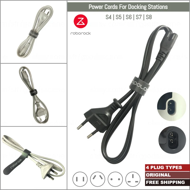 Roborock S4, S5, S6, S7, S8 Serieses, Xiaowa E Series | Original Spare Parts & Accessories: Power Cord Cable For Standard Dock - US, EU, AU, UK Plugs