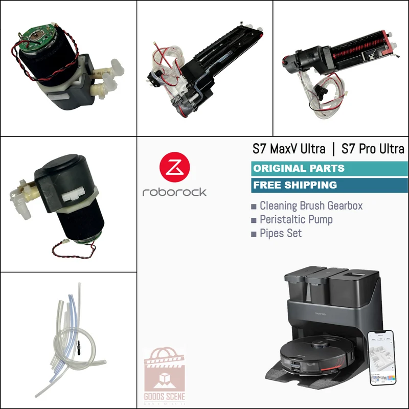 Roborock S7 MaxV Ultra, S7 Pro Ultra | Original Spare & Repair Parts For Auto Dock: Cleaning Brush Washing Module, Peristaltic Pump & Water Pipes