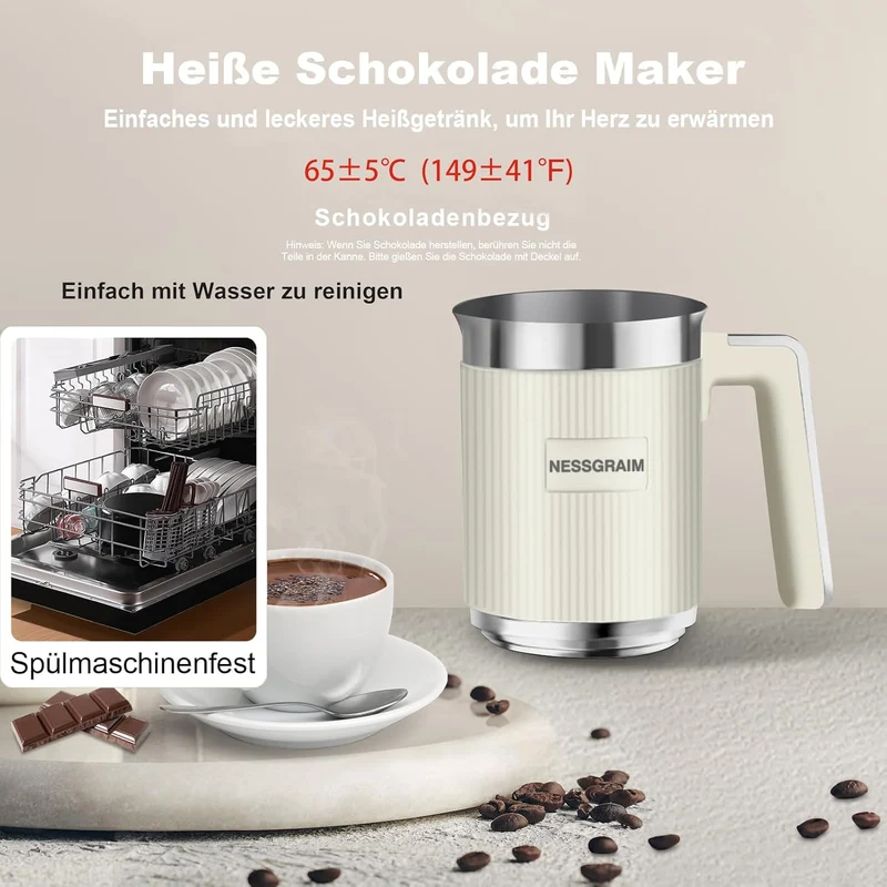 Milchaufschäumer Elektrisch | 5-in-1 Milchschäumer mit Kakaofunktion & spülmaschinenfest