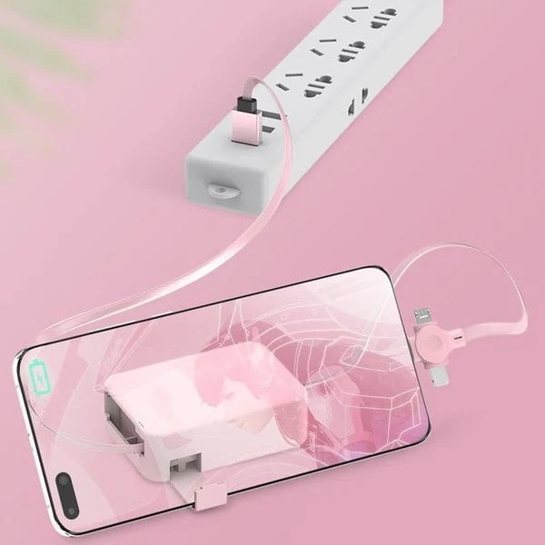 3-in-1 Ladekabel | Ausziehbares 1-m-Kabel mit USB-C, Micro-USB und Lightning-Anschluss für unterwegs