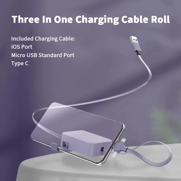 3-in-1 Ladekabel | Ausziehbares 1-m-Kabel mit USB-C, Micro-USB und Lightning-Anschluss für unterwegs