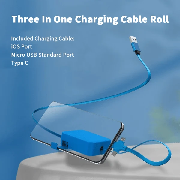 3-in-1 Ladekabel | Ausziehbares 1-m-Kabel mit USB-C, Micro-USB und Lightning-Anschluss für unterwegs
