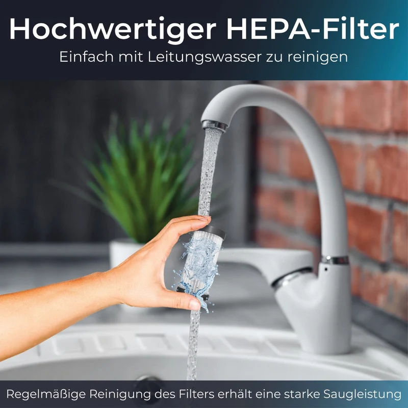 Handstaubsauger 140 Watt | Kabelloser Akku-Handstaubsauger mit 16.000 Pa und HEPA-Filter