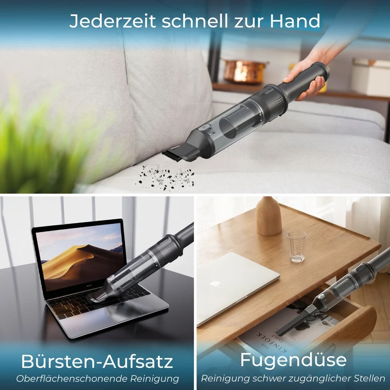 Handstaubsauger 140 Watt | Kabelloser Akku-Handstaubsauger mit 16.000 Pa und HEPA-Filter