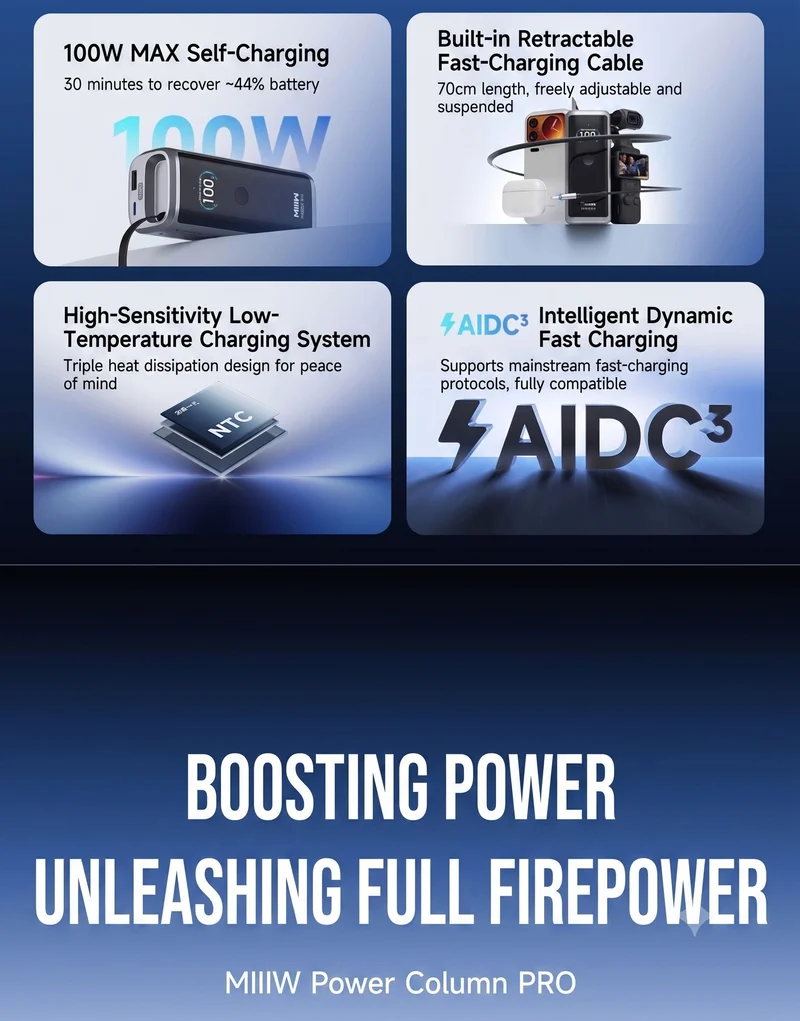 MIIIW Energy Column M520 Pro 155W MAX High Power | Smart Safety Screen | Suspension Telescopic Cable