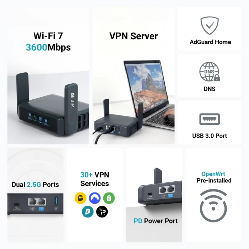 GL.iNet Slate 7 (GL-BE3600) Dual-band Wi-Fi 7 Travel Router