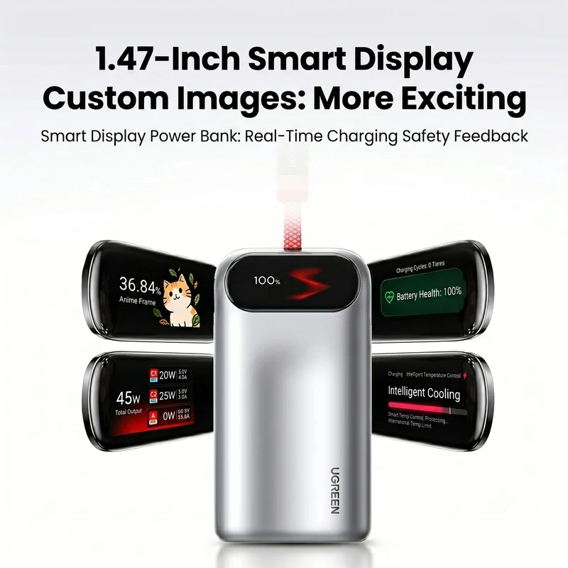 UGREEN 45W Fast Charging Power Bank 10000mAh with Smart Screen Display