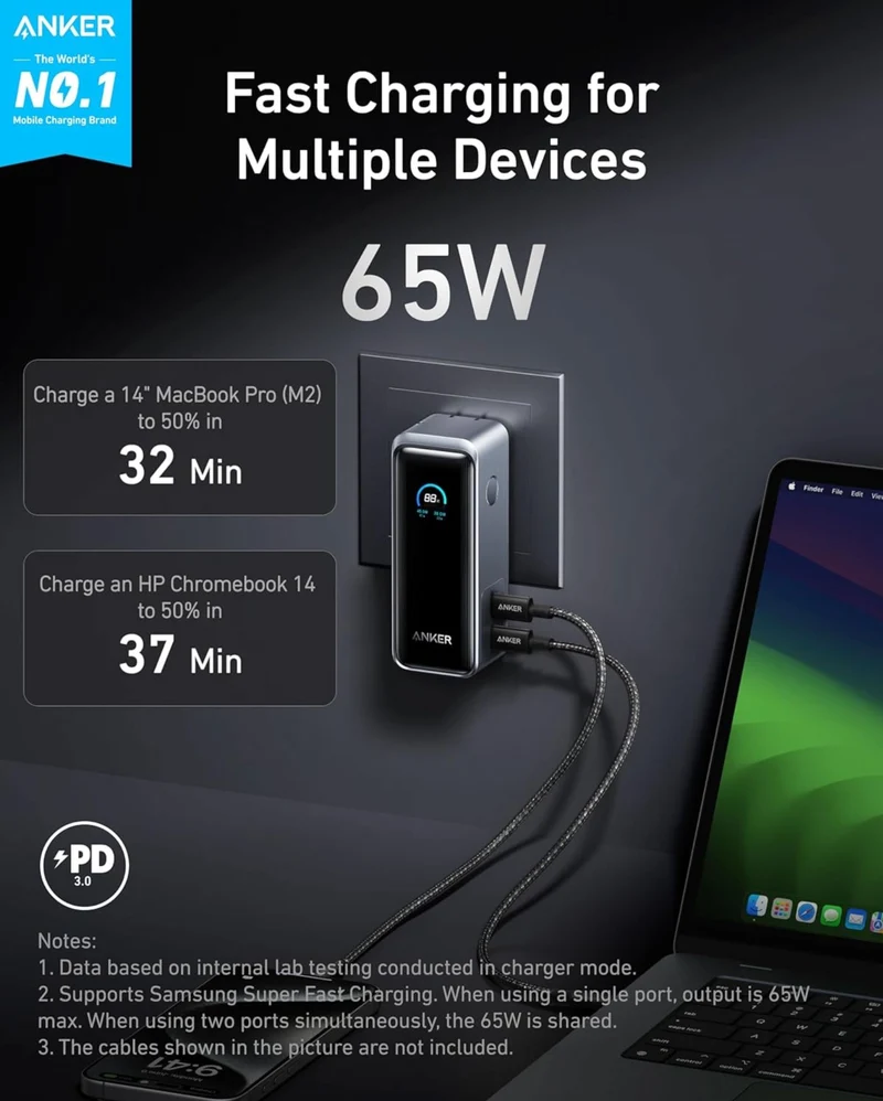 Anker A1339 Prime Power Bank Foldable-Plug Fusion 9600mAh – 65W