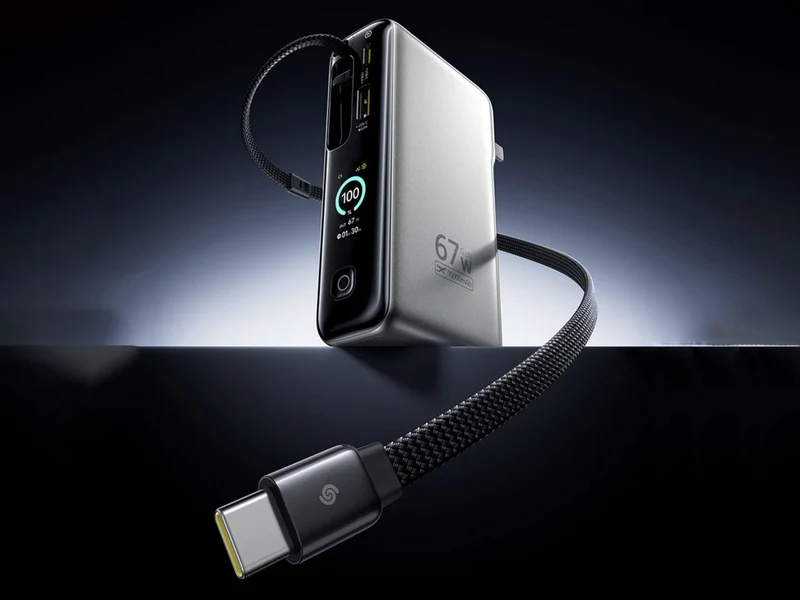 Baseus SuperCharge 3-in-1 Power Bank Charger and Cable, 67W Fast Charging, Compatible with 65W, Includes Cable for Android and Apple Phones, Laptops, and Drones