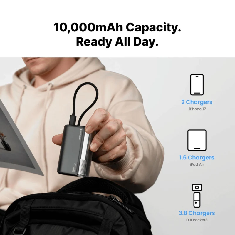 Sharge Flow 3 45W 10,000mAh Power Bank with Integrated Type-C Cable