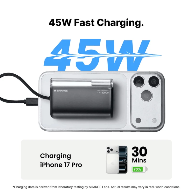 Sharge Flow 3 45W 10,000mAh Power Bank with Integrated Type-C Cable