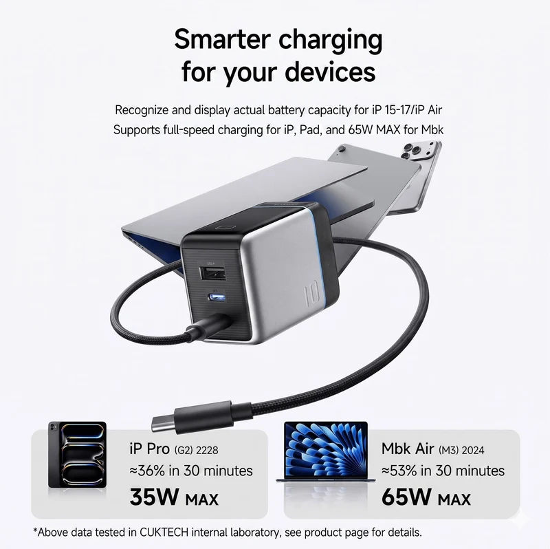 Cuktech 6 Ultra AD653U Charger – 3 USB-C ports x2 + USB-A, PD 3.0 / QC 4.0 / PPS fast charging, 100W