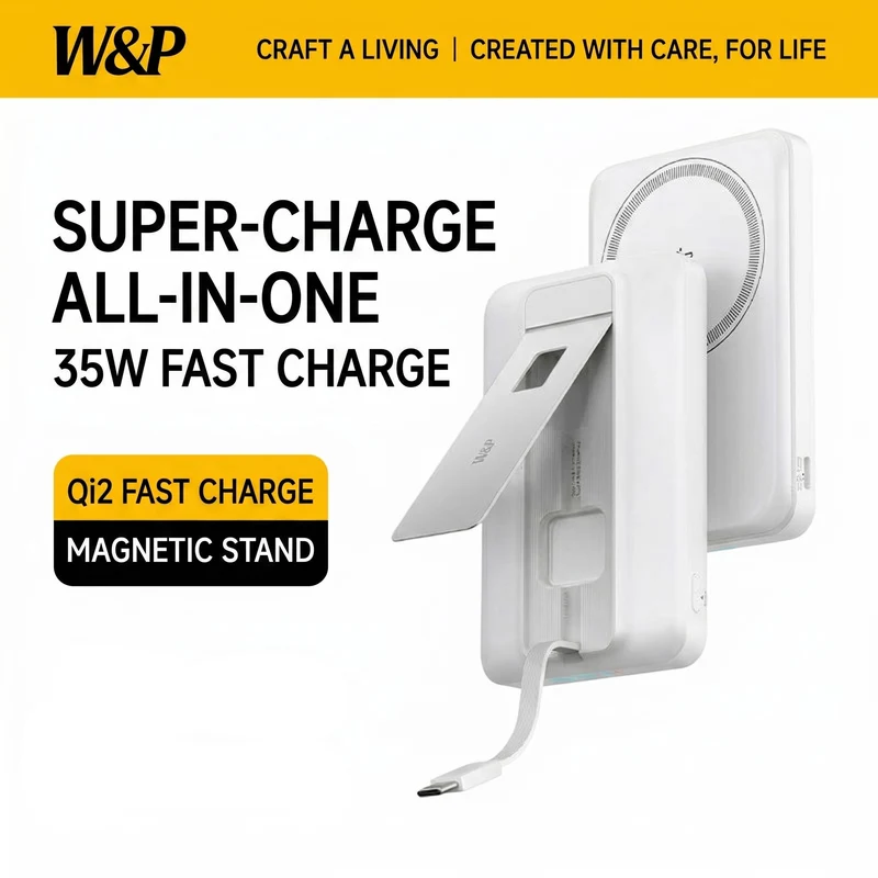 W&P Qi2 Magnetic Power Bank With Magsafe Stand, 35W Ultra-Thin 20000mAh