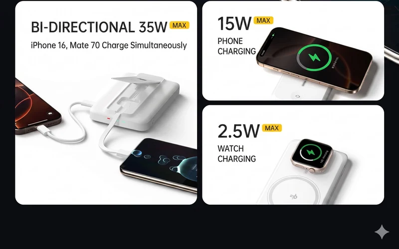 W&P Qi2 Magnetic Power Bank With Magsafe Stand, 35W Ultra-Thin 20000mAh