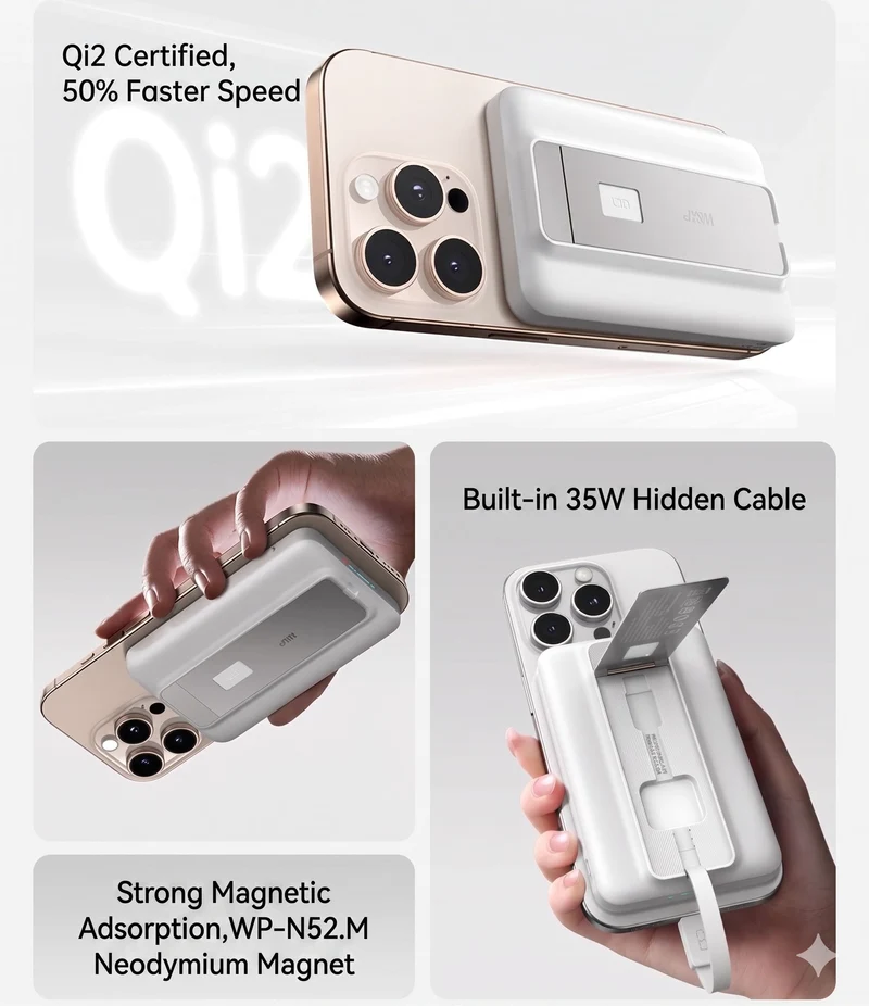 W&P Qi2 Magnetic Power Bank With Magsafe Stand, 35W Ultra-Thin 20000mAh