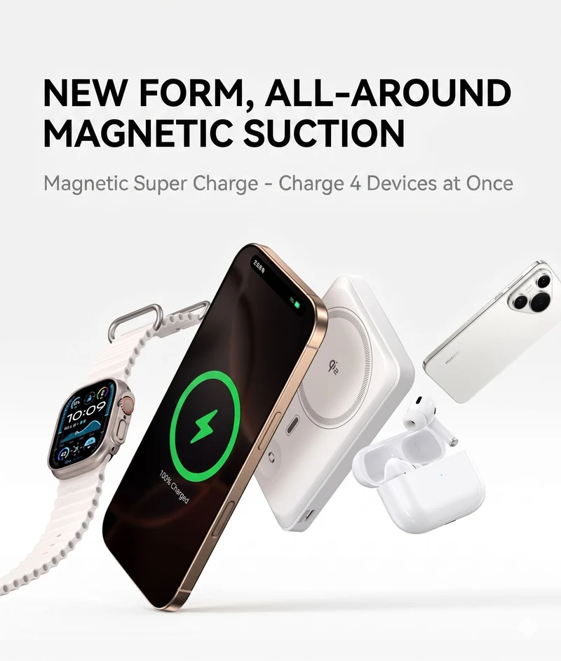 W&P Qi2 Magnetic Power Bank With Magsafe Stand, 35W Ultra-Thin 20000mAh