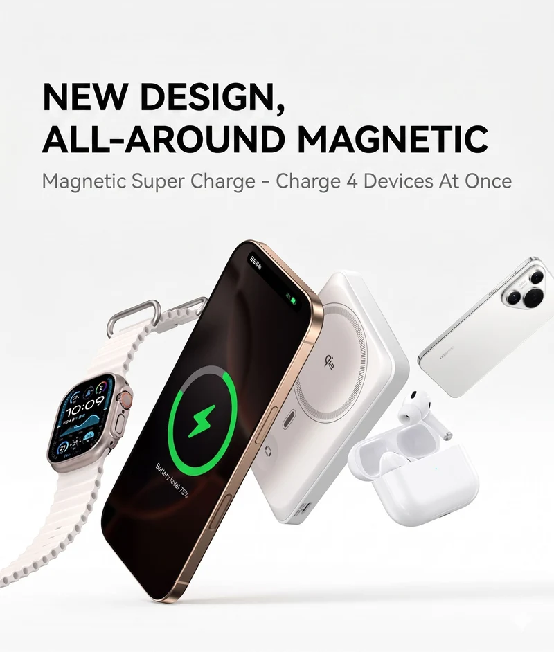 W&P Qi2 Magnetic Power Bank With Magsafe Stand, 35W Ultra-Thin 20000mAh