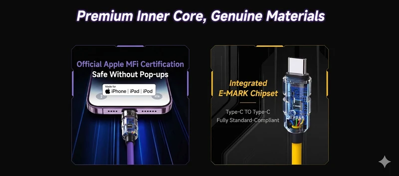Nubia 6A PD3.1 C to C Fast Charging Data Cable With MFi Certification 150cm