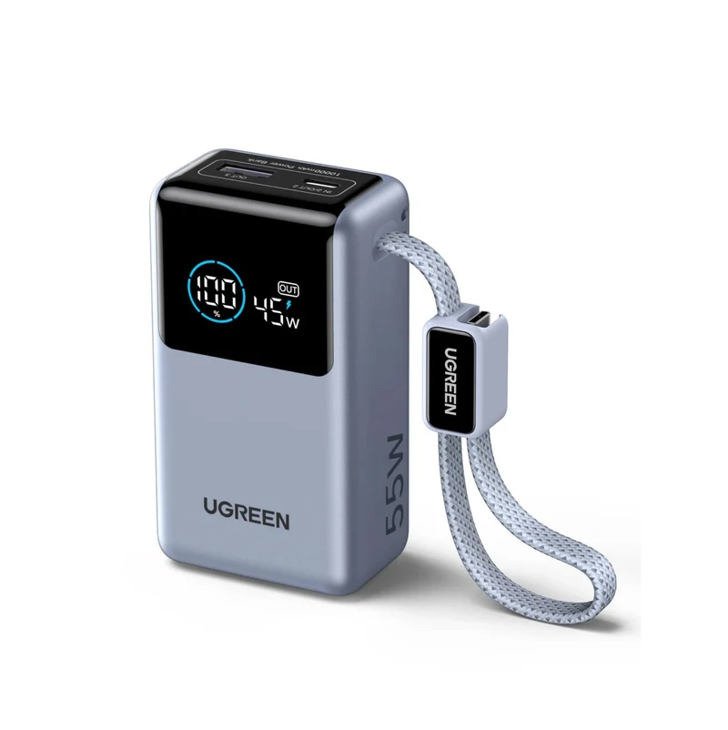 UGREEN 10000mAh 55W Nexode Pro Smart Digital Display Mini Power Bank with Build-in Type-C Cable