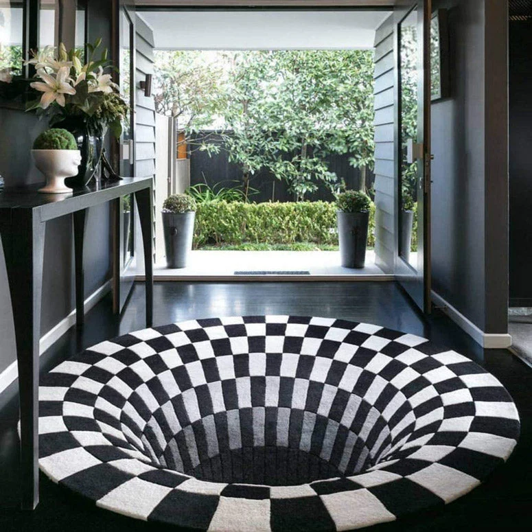 3D-Illusionsteppich mit Vortex-Muster | Handgefertigter Designteppich | Rutschfeste, waschbare Wohnzimmermatte | Modernes Einrichtungselement