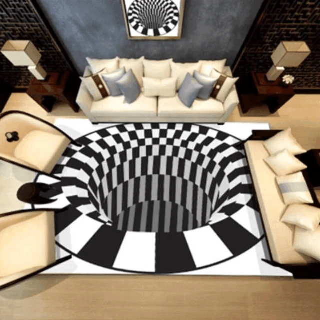 3D-Illusionsteppich mit Vortex-Muster | Handgefertigter Designteppich | Rutschfeste, waschbare Wohnzimmermatte | Modernes Einrichtungselement