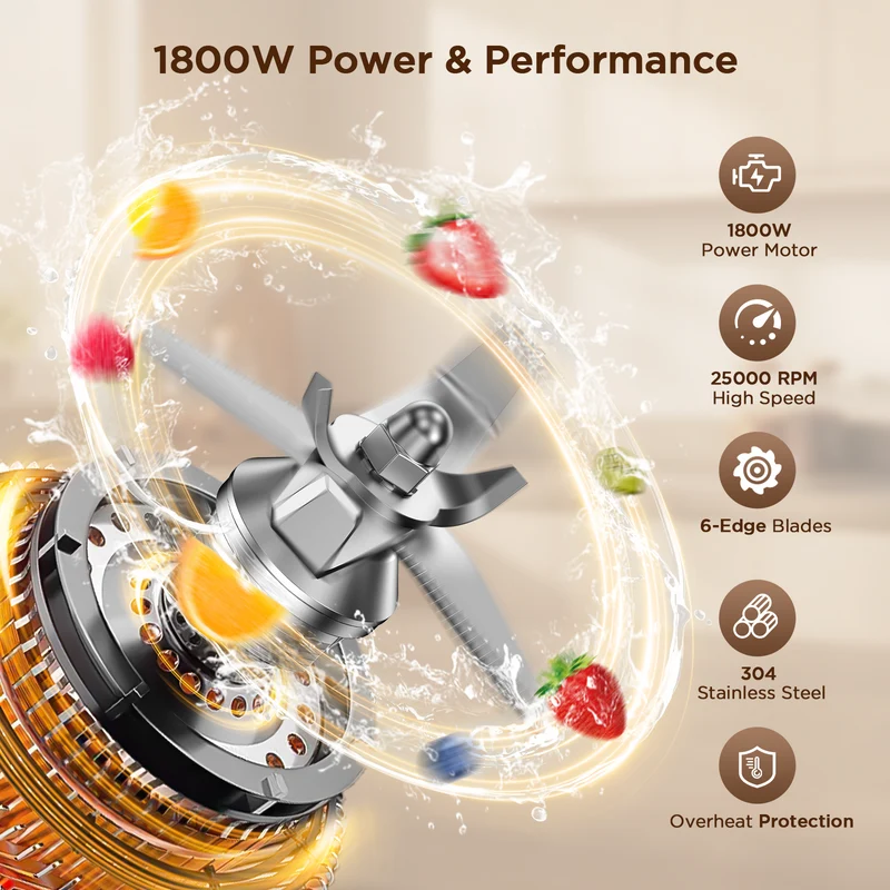 Teendow 1800W High-Speed Blender with 6 One-Touch Programs, 25,000 RPM, 2L Pitcher for Smoothies, Ice Crush & Grinding