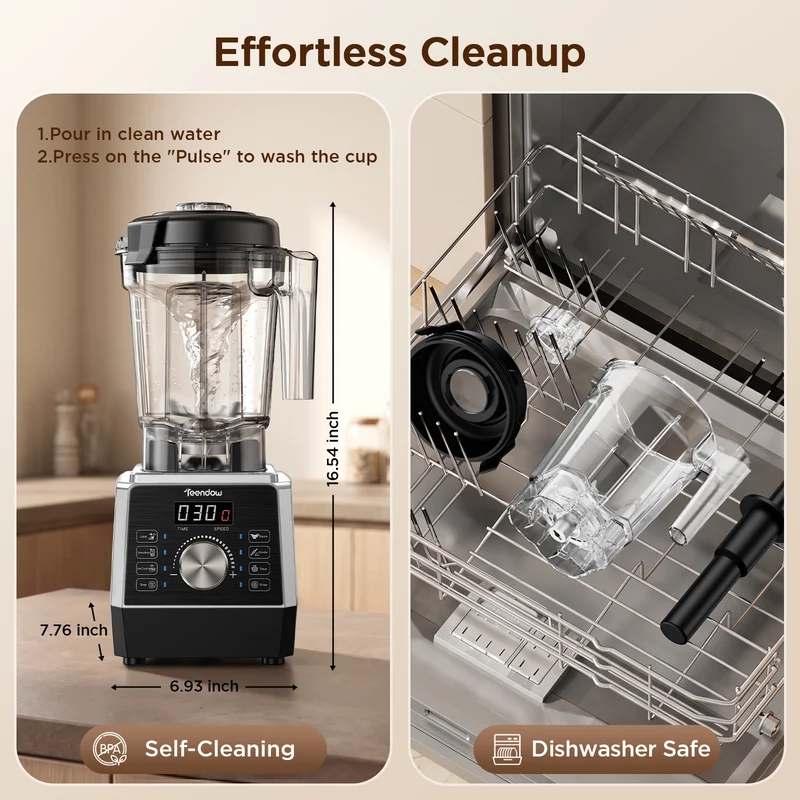 Teendow 1800W High-Speed Blender with 6 One-Touch Programs, 25,000 RPM, 2L Pitcher for Smoothies, Ice Crush & Grinding