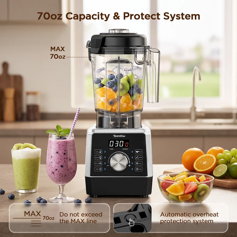 Teendow 1800W High-Speed Blender with 6 One-Touch Programs, 25,000 RPM, 2L Pitcher for Smoothies, Ice Crush & Grinding