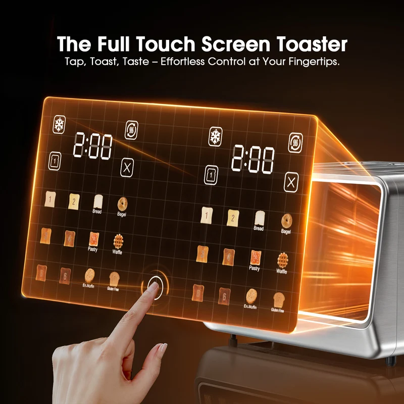 Teendow Touchscreen Toaster 4 Slice, 1800W Stainless Steel Digital Toaster with Dual Controls