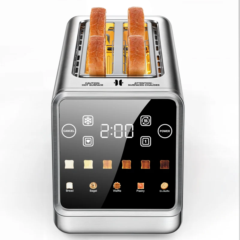 Teendow 4 Slice Toaster Touch Screen 1.5" Wide Slot, 1400W Stainless Steel Smart Bread Toaster for 5 Bread Modes