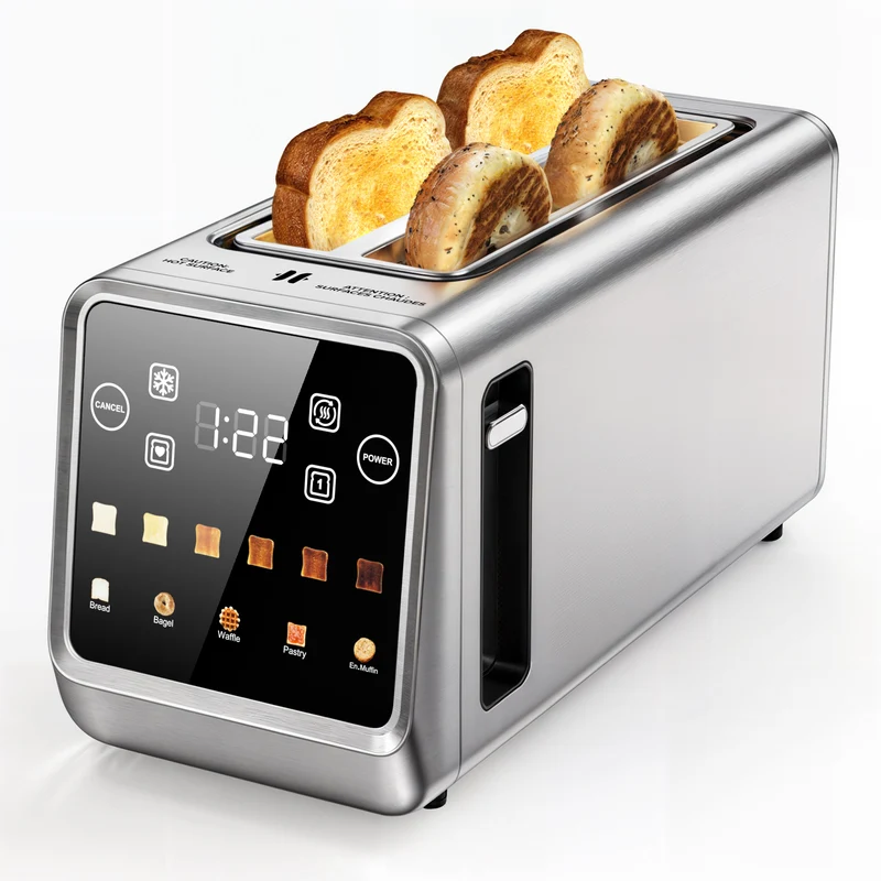 Teendow 4 Slice Toaster Touch Screen 1.5" Wide Slot, 1400W Stainless Steel Smart Bread Toaster for 5 Bread Modes
