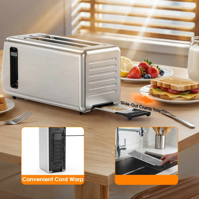Teendow 4 Slice Toaster Touch Screen 1.5" Wide Slot, 1400W Stainless Steel Smart Bread Toaster for 5 Bread Modes