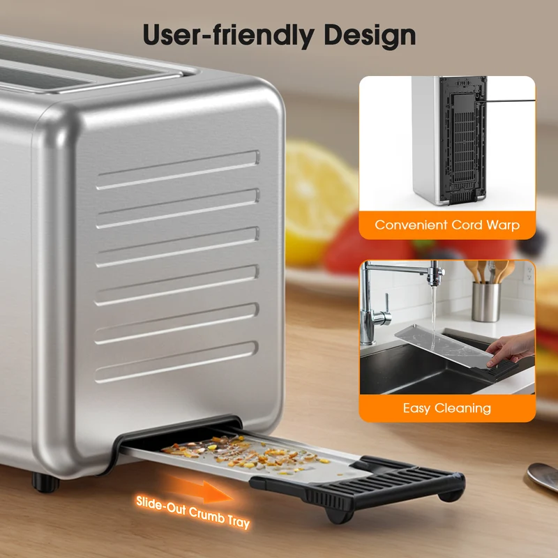 Teendow 4 Slice Toaster Touch Screen 1.5" Wide Slot, 1400W Stainless Steel Smart Bread Toaster for 5 Bread Modes